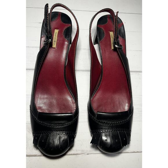 Max Studio Shoes Womens Size 9M Black Red Leather Slingback Heels Loafer Style - Picture 2 of 11